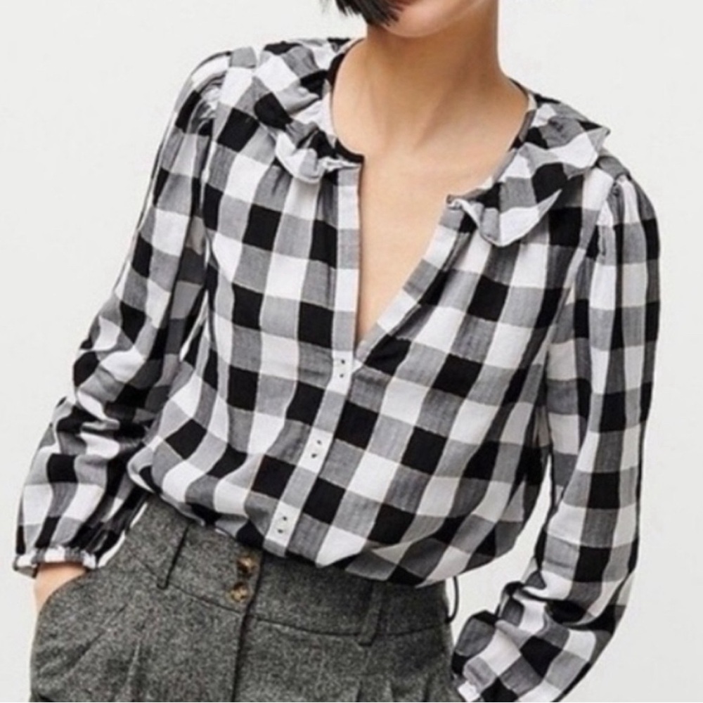 J.Crew Buffalo Check Blouse with metallic thread